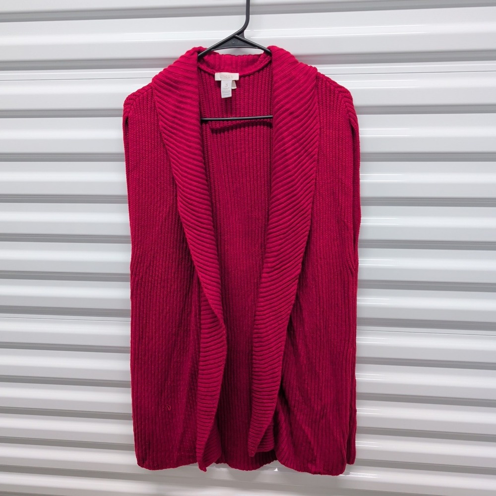 Chicos Cardigan Vest Size 3 XL Womens Red Cotton Cashmere Ribbed Shawl Collar — photo 2